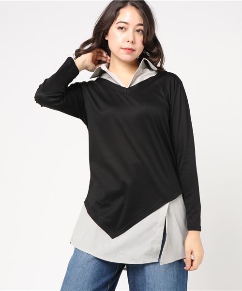 セール チュニック ワンピース シャツ切り替えバイカラーチュニックワンピース チュニック Styleblock スタイルブロック のファッション