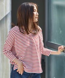 AMERICAN HOLIC | ・ボーダードロップショルダー長袖プルオーバー(Tシャツ/カットソー)