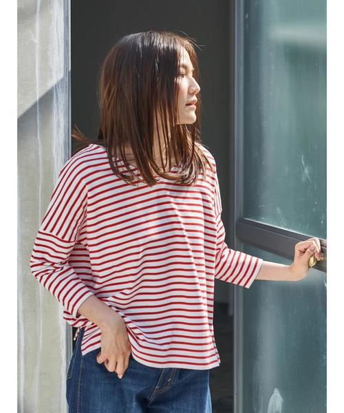 AMERICAN HOLIC(アメリカンホリック)の「・ボーダードロップショルダー長袖プルオーバー(Tシャツ/カットソー・レディース・ネイビー/レッド/グリーン/杢グレー/ブラック/ピンク・FREE)」の12枚目の写真