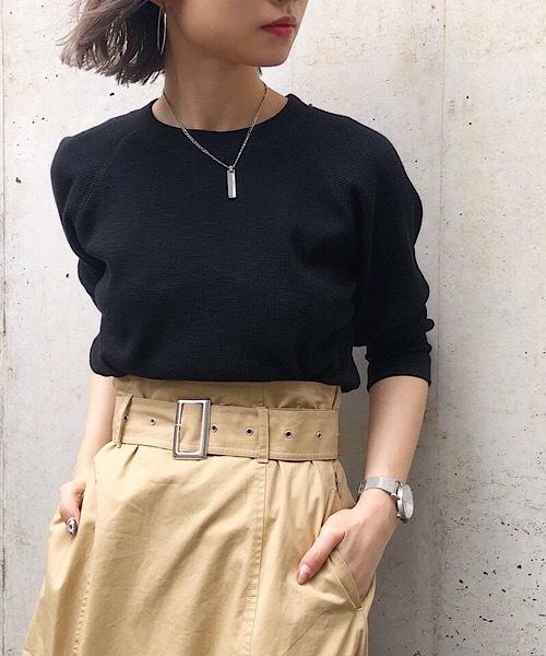 PAGEBOY（ページボーイ）の「【WEB限定】ワッフル7分袖プルオーバー（Tシャツ/カットソー・レディース・ホワイト/ブラック/アイボリー・FREE）」の2枚目の写真