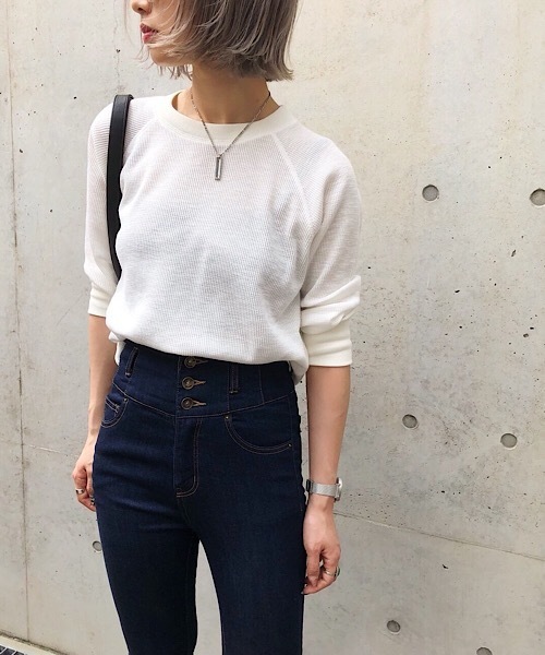 PAGEBOY（ページボーイ）の「【WEB限定】ワッフル7分袖プルオーバー（Tシャツ/カットソー・レディース・ホワイト/ブラック/アイボリー・FREE）」の4枚目の写真