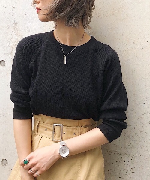 PAGEBOY（ページボーイ）の「【WEB限定】ワッフル7分袖プルオーバー（Tシャツ/カットソー・レディース・ホワイト/ブラック/アイボリー・FREE）」の6枚目の写真