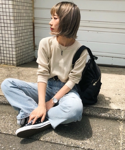 PAGEBOY（ページボーイ）の「【WEB限定】ワッフル7分袖プルオーバー（Tシャツ/カットソー・レディース・ホワイト/ブラック/アイボリー・FREE）」の9枚目の写真