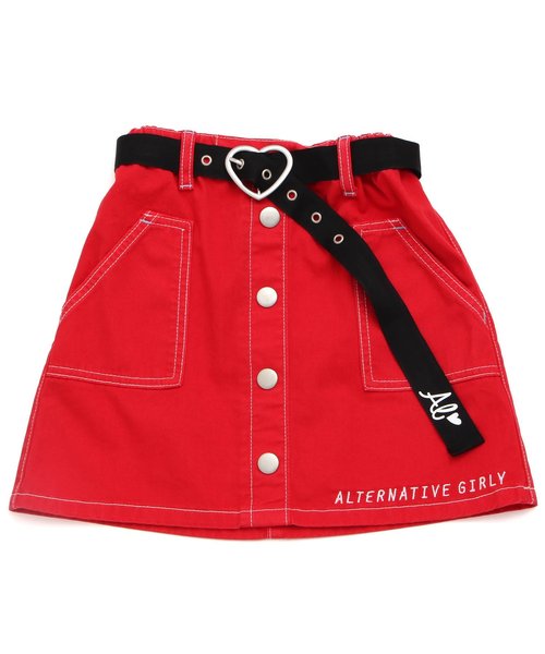 algy(アルジー)の「ベルト付き前ボタンスカート(スカート・キッズ・ベージュ/ブラック/レッド・XX-SMALL/X-SMALL/MEDIUM/SMALL)」の1枚目の写真