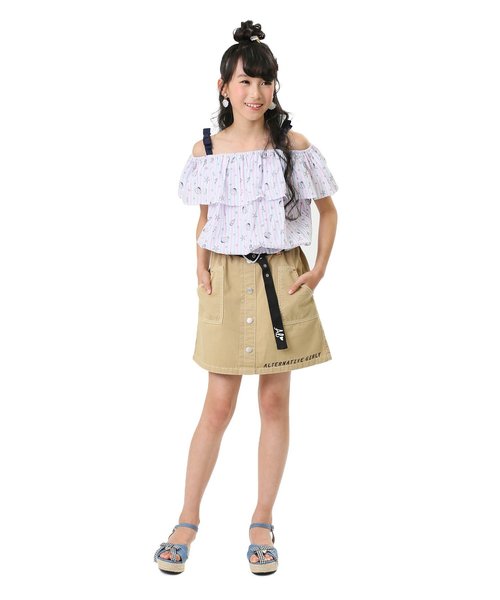 algy(アルジー)の「ベルト付き前ボタンスカート(スカート・キッズ・ベージュ/ブラック/レッド・XX-SMALL/X-SMALL/MEDIUM/SMALL)」の4枚目の写真