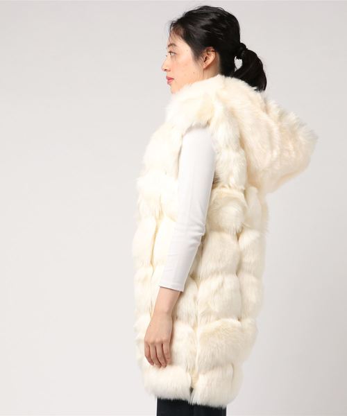 KOBE LETTUCE（コウベレタス）の「フード付きエコファーロングベスト＊レディース/アウター/ジレ[K774]神戸レタス（ベスト・レディース・ライトグレー/ブラック/ベージュ/アイボリー・FREE）」の12枚目の写真