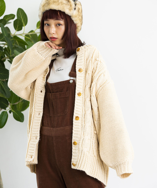 WEGO（ウィゴー）の「WEGO/ケーブルミドルカーディガン（カーディガン/ボレロ・レディース・ピンク/ライトブラウン/ライトベージュ・FREE）」の2枚目の写真