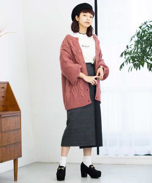 WEGO（ウィゴー）の「WEGO/ケーブルミドルカーディガン（カーディガン/ボレロ・レディース・ピンク/ライトブラウン/ライトベージュ・FREE）」の13枚目の写真