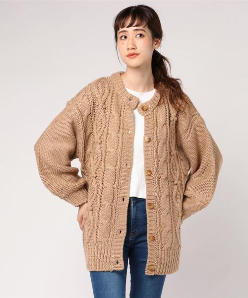 WEGO（ウィゴー）の「WEGO/ケーブルミドルカーディガン（カーディガン/ボレロ・レディース・ピンク/ライトブラウン/ライトベージュ・FREE）」の9枚目の写真