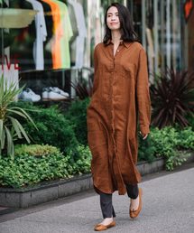 Munich | リネンクロス&リネンストライプマキシシャツワンピース(リゾート マキシワンピース)(シャツワンピース)
