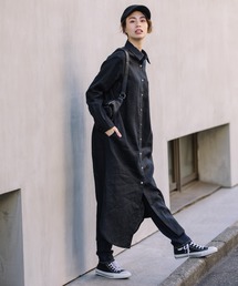 Munich | リネンクロス&リネンストライプマキシシャツワンピース(リゾート マキシワンピース)(シャツワンピース)