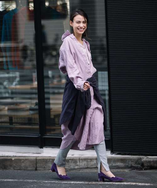 Munich（ミューニック）の「40ｓフレンチリネンマキシシャツワンピース(リゾート マキシワンピース)（シャツワンピース・レディース・オフホワイト/ラベンダー/キャメル/ネイビー×ホワイト/ブラック/ブラウン/ナチュラル・FREE）」の12枚目の写真