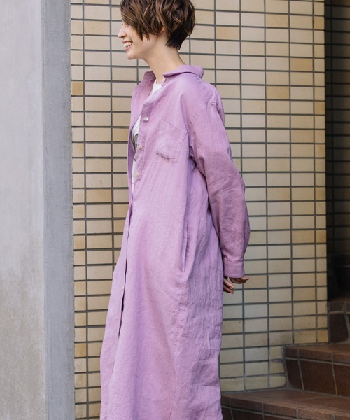 新品未着用 wafu.フレンチリネンシャツワンピース ピンタックレース