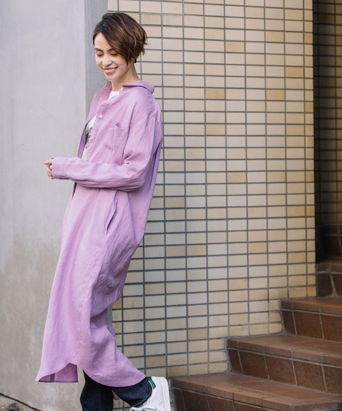 Munich（ミューニック）の「40ｓフレンチリネンマキシシャツワンピース(リゾート マキシワンピース)（シャツワンピース・レディース・オフホワイト/ラベンダー/キャメル/ネイビー×ホワイト/ブラック/ブラウン/ナチュラル・FREE）」の19枚目の写真