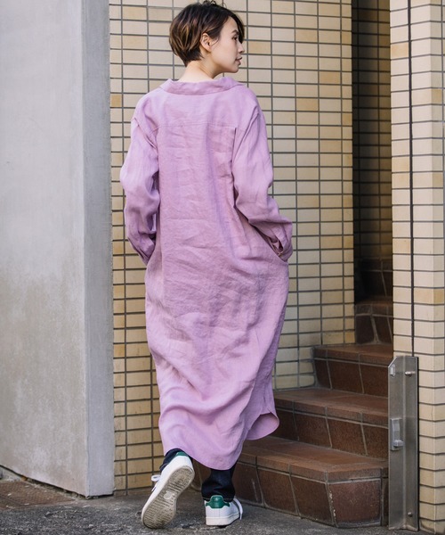 Munich（ミューニック）の「40ｓフレンチリネンマキシシャツワンピース(リゾート マキシワンピース)（シャツワンピース・レディース・オフホワイト/ラベンダー/キャメル/ネイビー×ホワイト/ブラック/ブラウン/ナチュラル・FREE）」の20枚目の写真