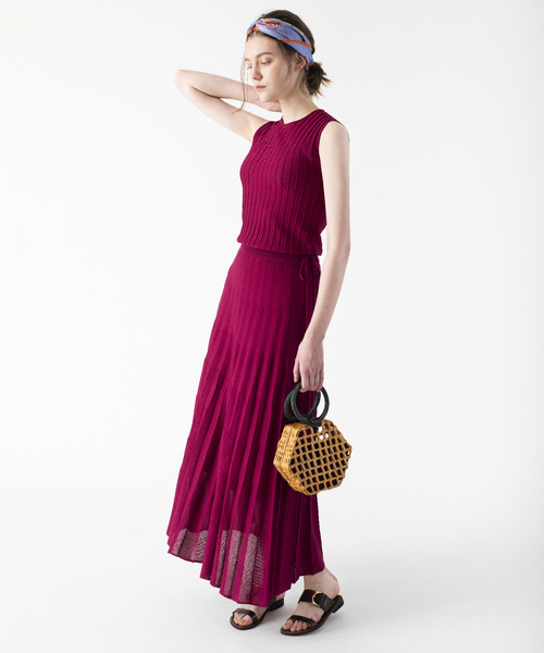 ワンピース ワンピースwilloughby ルルウィルビー のファッション プリーツストライプニットワンピース ワンピース Loulou