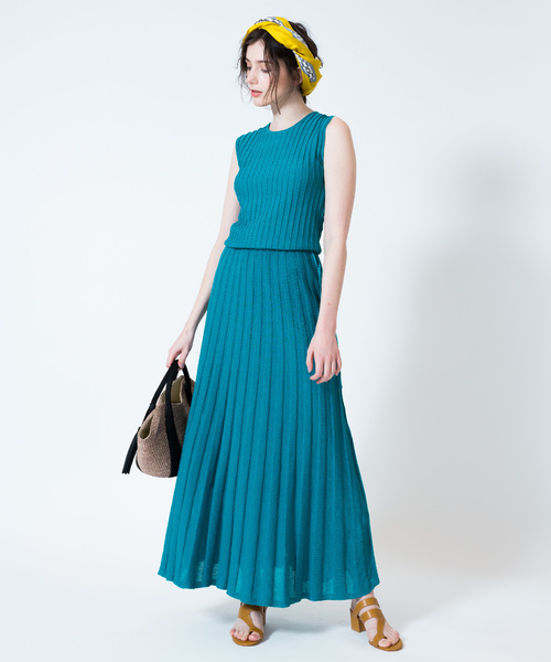 ワンピース ワンピースwilloughby ルルウィルビー のファッション プリーツストライプニットワンピース ワンピース Loulou