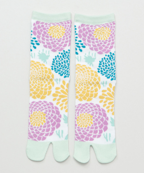 カヤ(カヤ)の「【カヤ】足袋型くつ下23~25cm 菊あつめ(ソックス/靴下・レディース・ライトブルー/ブルー/グリーン・FREE)」の1枚目の写真