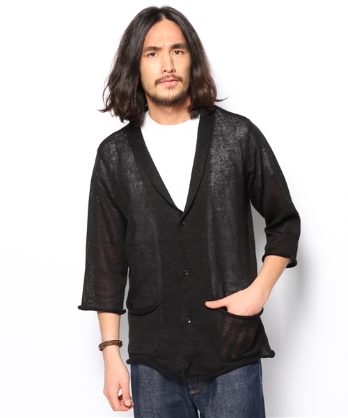 CIAOPANIC（チャオパニック）の「【Ciaopanic】　麻引揃7分袖ショールCD（カーディガン/ボレロ・メンズ・ブラック/グレー/ネイビー/グリーン・MEDIUM/LARGE）」の2枚目の写真