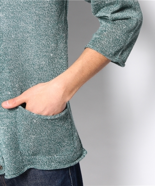 CIAOPANIC（チャオパニック）の「【Ciaopanic】　麻引揃7分袖ショールCD（カーディガン/ボレロ・メンズ・ブラック/グレー/ネイビー/グリーン・MEDIUM/LARGE）」の6枚目の写真