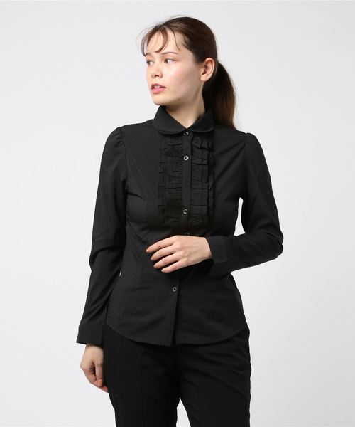 Lace Ladies(レースレディース)の「胸元フリル丸襟長袖ブラウス シャツ(シャツ/ブラウス・レディース・ブラック/ホワイト・L/M/S/XL/XXL)」の19枚目の写真