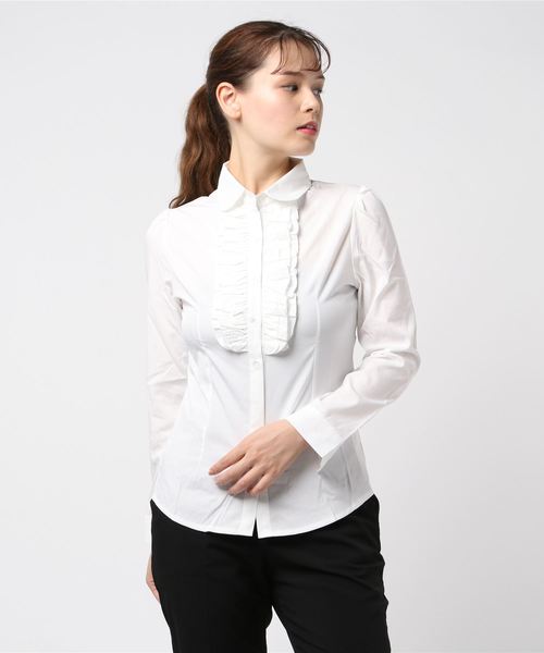 Lace Ladies(レースレディース)の「胸元フリル丸襟長袖ブラウス シャツ(シャツ/ブラウス・レディース・ブラック/ホワイト・L/M/S/XL/XXL)」の20枚目の写真