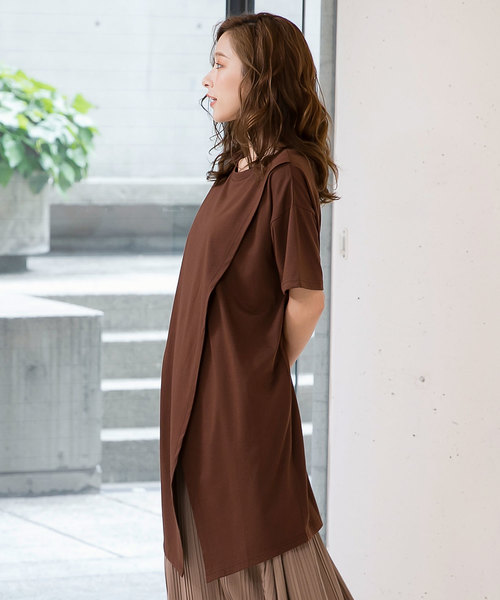 KOBE LETTUCE（コウベレタス）の「前後2wayアシンメトリービッグシルエットクロスTシャツ（Tシャツ/カットソー・レディース・ブラック/ブラウン/オフホワイト/カーキ・FREE）」の2枚目の写真