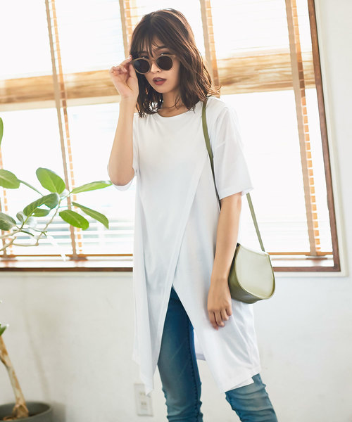 KOBE LETTUCE（コウベレタス）の「前後2wayアシンメトリービッグシルエットクロスTシャツ（Tシャツ/カットソー・レディース・ブラック/ブラウン/オフホワイト/カーキ・FREE）」の5枚目の写真