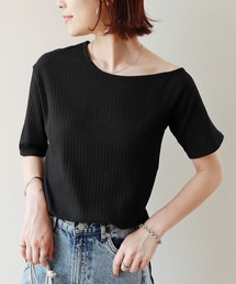 ワイドリブ半袖アシメネックTシャツ