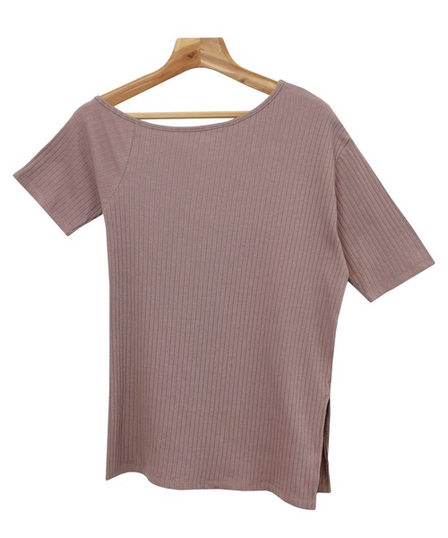 andme(アンドミー)の「ワイドリブ半袖アシメネックTシャツ(Tシャツ/カットソー・レディース・キナリ/モカ/ピンク/ブラック/オフホワイト・M)」の17枚目の写真