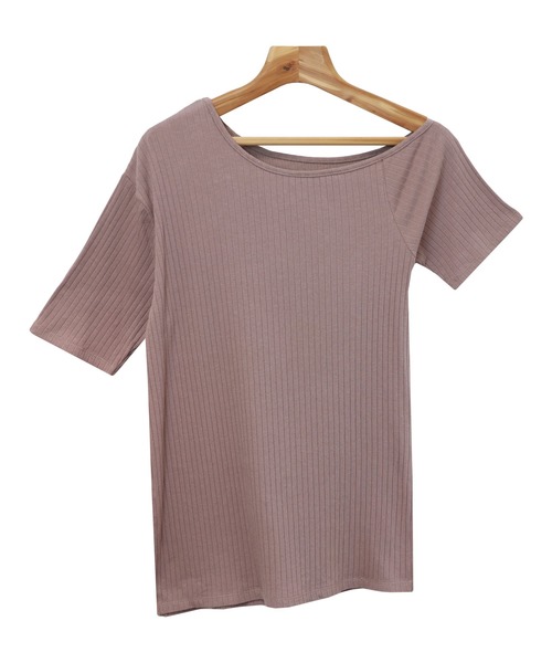 andme(アンドミー)の「ワイドリブ半袖アシメネックTシャツ(Tシャツ/カットソー・レディース・キナリ/モカ/ピンク/ブラック/オフホワイト・M)」の22枚目の写真