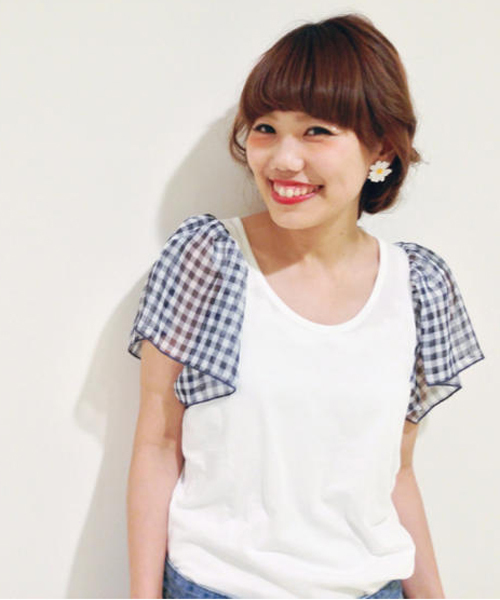 Kastane（カスタネ）の「【Kastane】袖シフォンプルオーバー（Tシャツ/カットソー・レディース・その他18/クリーム/ネイビー/オフホワイト/その他20/ホワイト・FREE）」の2枚目の写真