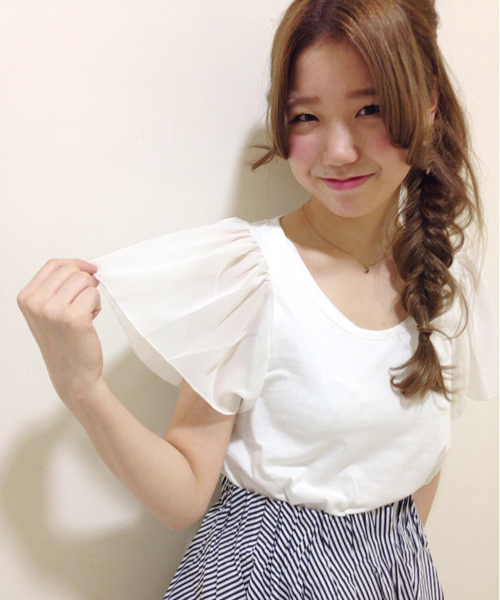 Kastane（カスタネ）の「【Kastane】袖シフォンプルオーバー（Tシャツ/カットソー・レディース・その他18/クリーム/ネイビー/オフホワイト/その他20/ホワイト・FREE）」の3枚目の写真