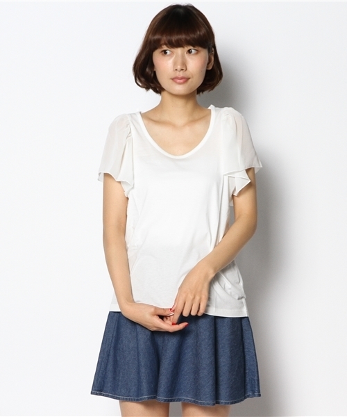 Kastane（カスタネ）の「【Kastane】袖シフォンプルオーバー（Tシャツ/カットソー・レディース・その他18/クリーム/ネイビー/オフホワイト/その他20/ホワイト・FREE）」の16枚目の写真