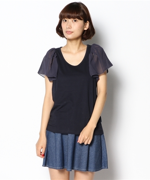 Kastane（カスタネ）の「【Kastane】袖シフォンプルオーバー（Tシャツ/カットソー・レディース・その他18/クリーム/ネイビー/オフホワイト/その他20/ホワイト・FREE）」の4枚目の写真