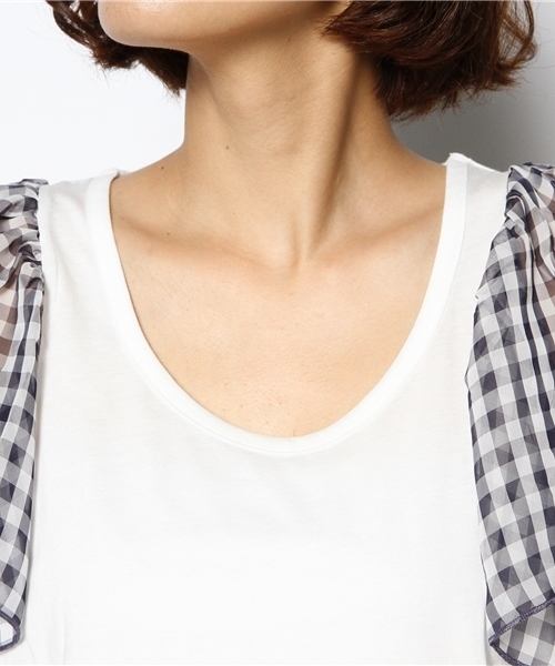 Kastane（カスタネ）の「【Kastane】袖シフォンプルオーバー（Tシャツ/カットソー・レディース・その他18/クリーム/ネイビー/オフホワイト/その他20/ホワイト・FREE）」の12枚目の写真