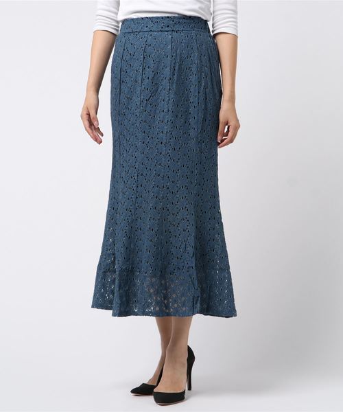 flower（フラワー）の「フラッターレーススカート（スカート・レディース・ベージュ/ブルー・FREE）」の5枚目の写真