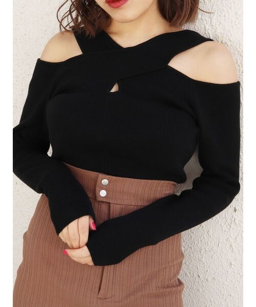 EMODA(エモダ)の「クロスネックフィットニット(ニット/セーター・レディース・ホワイト/ブルー/ブラック・FREE)」の3枚目の写真