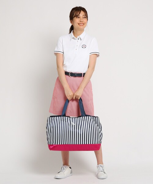 adabat（アダバット）の「ストライプ柄ボストンバッグ（ボストンバッグ・レディース・シルバー/ピンク系/ワインレッド・00）」の9枚目の写真
