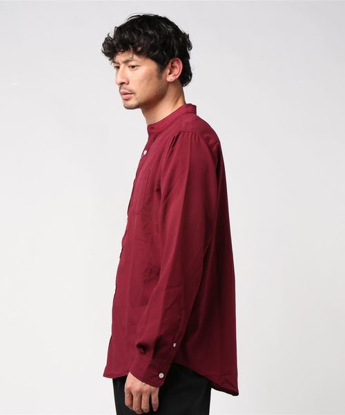 Lazar（ラザル）の「ポリトロ ドレープ リラックス バンドカラーシャツ（シャツ/ブラウス・メンズ・ブラック/ネイビー/ベージュ/ワイン・L/LL/M）」の7枚目の写真