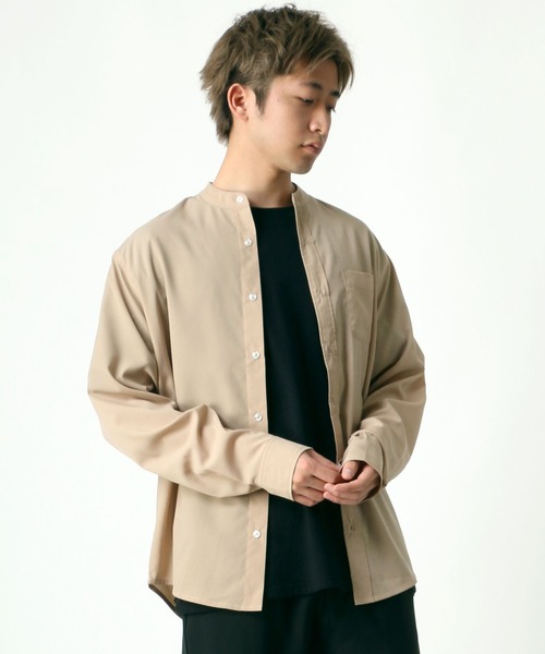 Lazar（ラザル）の「ポリトロ ドレープ リラックス バンドカラーシャツ（シャツ/ブラウス・メンズ・ブラック/ネイビー/ベージュ/ワイン・L/LL/M）」の22枚目の写真