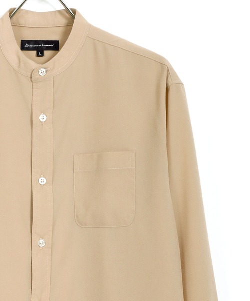 Lazar（ラザル）の「ポリトロ ドレープ リラックス バンドカラーシャツ（シャツ/ブラウス・メンズ・ブラック/ネイビー/ベージュ/ワイン・L/LL/M）」の14枚目の写真