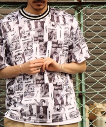 【PLAY BOY/プレイボーイ】総柄マルチパターン 懐かしい表紙デザイン ユニセックスサイジング リラックスシルエット 半袖メッシュTシャツカットソー
