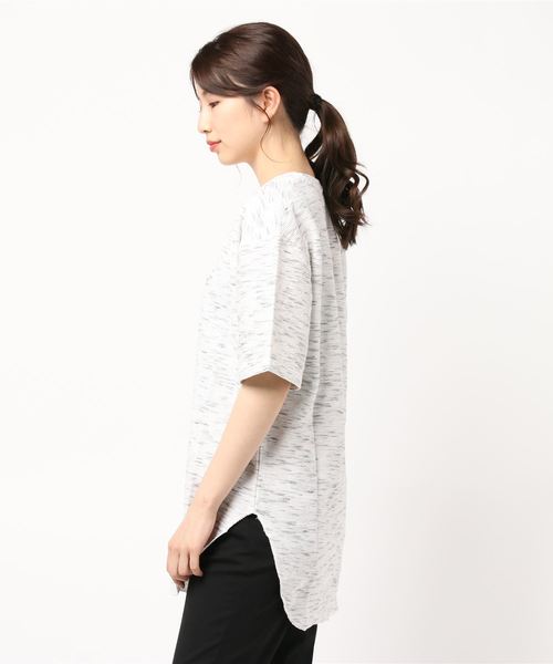 TRAP/U (トラップユー)の「【69】【TRAP/U】メランジタックボーダー ロング丈T(Tシャツ/カットソー・レディース・オートミール/ブラック/ホワイト・LARGE/MEDIUM)」の4枚目の写真