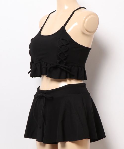 LEAD（リード）の「無地レースアップフリル水着3点セット（水着・レディース・ブラック/ブラウン/ライトベージュ・M）」の6枚目の写真