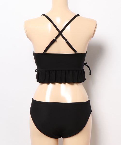 LEAD（リード）の「無地レースアップフリル水着3点セット（水着・レディース・ブラック/ブラウン/ライトベージュ・M）」の5枚目の写真
