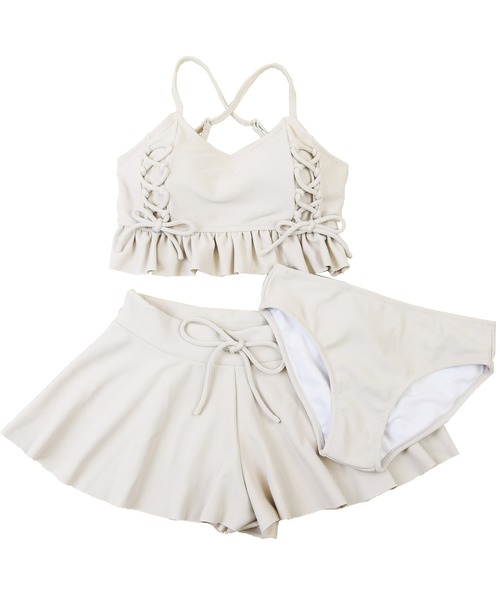 LEAD（リード）の「無地レースアップフリル水着3点セット（水着・レディース・ブラック/ブラウン/ライトベージュ・M）」の14枚目の写真