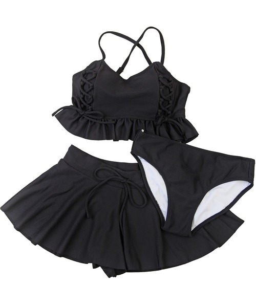 LEAD（リード）の「無地レースアップフリル水着3点セット（水着・レディース・ブラック/ブラウン/ライトベージュ・M）」の16枚目の写真