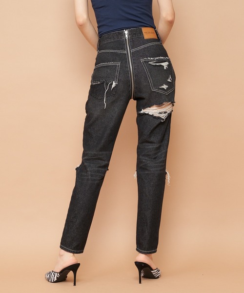 SPIRALGIRL(スパイラルガール)の「フルジップダメージデニムパンツ(デニムパンツ・レディース・ライトブルー/ブラック・SMALL/MEDIUM)」の2枚目の写真