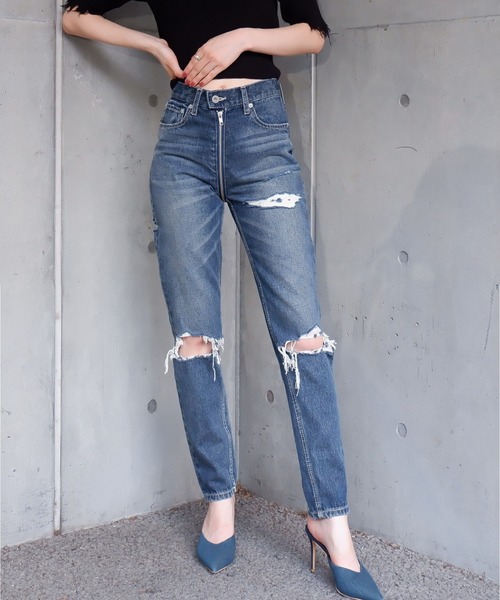 SPIRALGIRL(スパイラルガール)の「フルジップダメージデニムパンツ(デニムパンツ・レディース・ライトブルー/ブラック・SMALL/MEDIUM)」の10枚目の写真